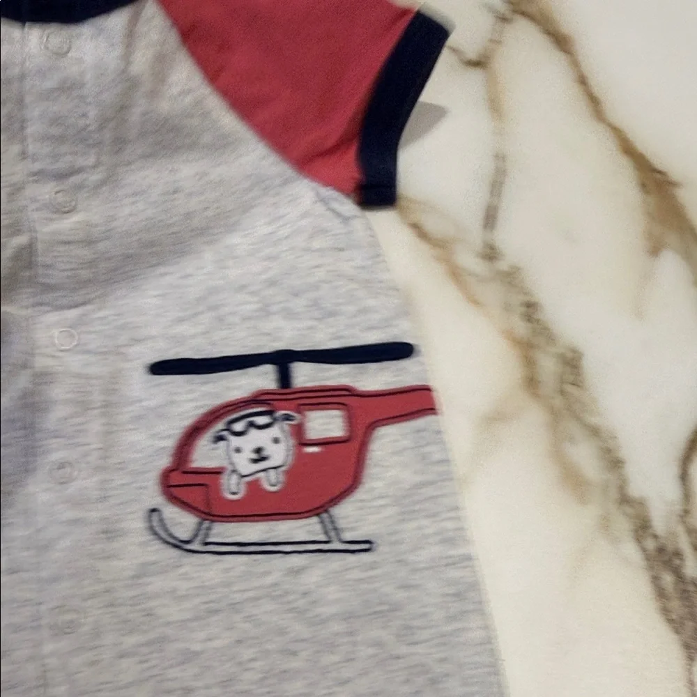 Carter’s Adorable Gray and Red Helicopter Baby Romper